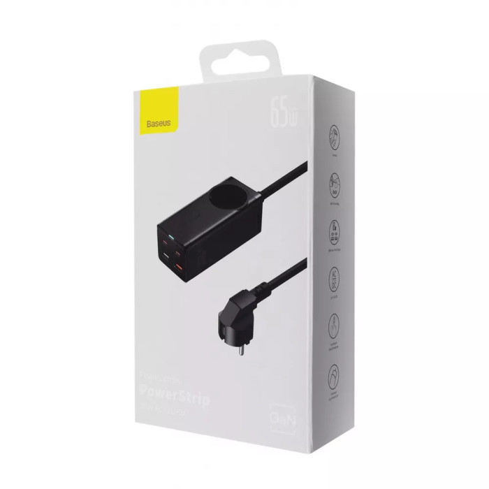 Мережевий фільтр Baseus GaN3 Pro Desktop Powerstrip 65W (2xType-C + 2xUSB + AC(EU))
