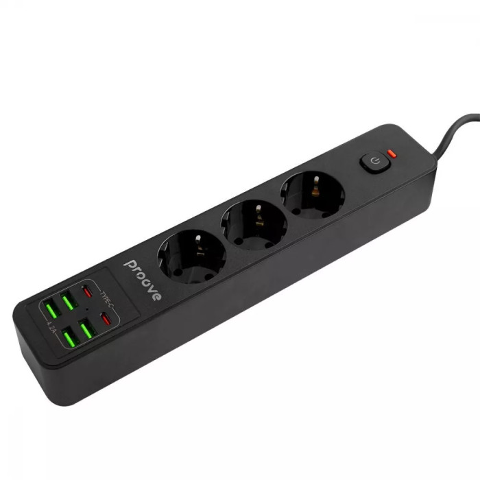 Мережевий фільтр Proove Power Strip P-03 (3 розетки + 4 USB + 2 Type-C) 2М