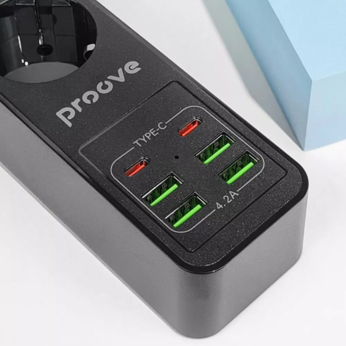 Мережевий фільтр Proove Power Strip P-03 (3 розетки + 4 USB + 2 Type-C) 2М