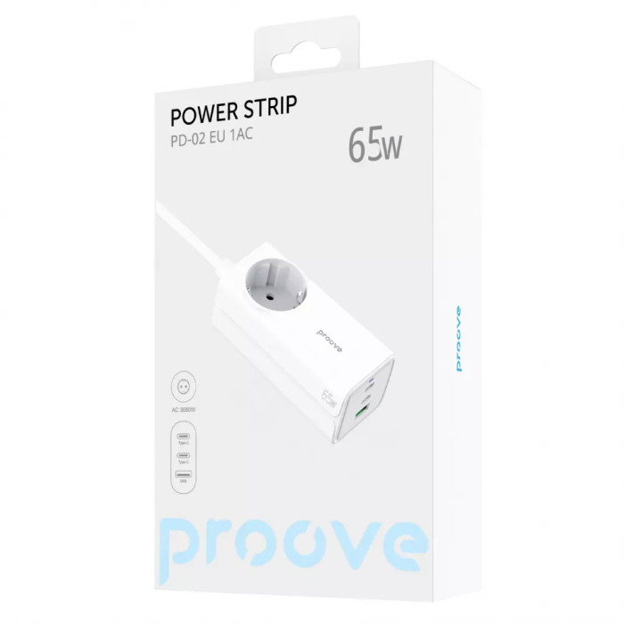 Мережевий фільтр Proove Power Strip PD-02 65W (2 Type-C + 1USB)