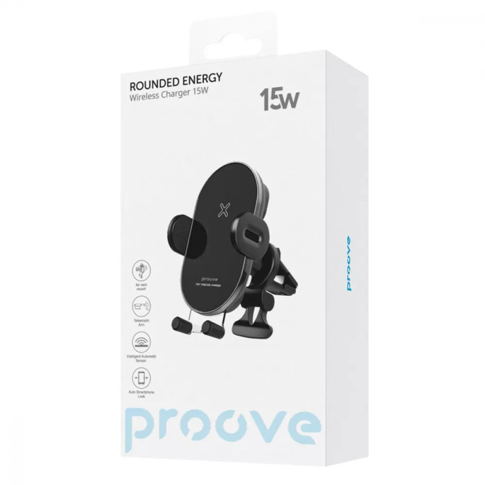 Автомобільний тримач з Бездротовим ЗП Proove Rounded Energy 15W