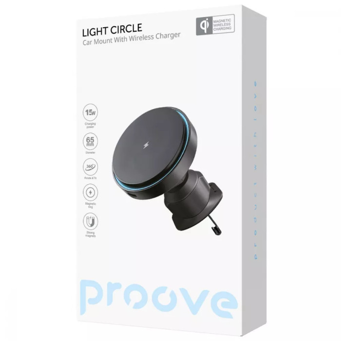 Автомобільний тримач з Бездротовим ЗП Proove Light Circle 15W