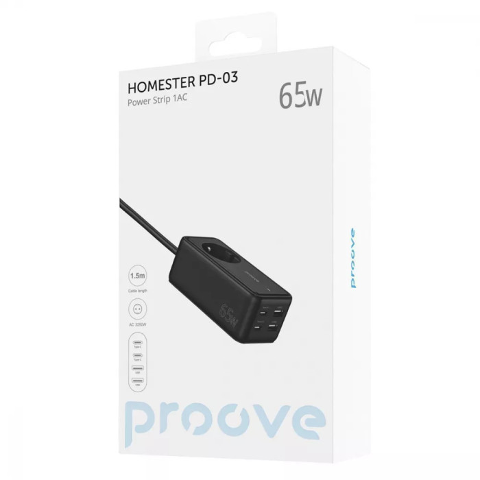Мережевий фільтр Proove Power Strip Homester PD-03 1AC 65W (2 Type-C + 2USB)