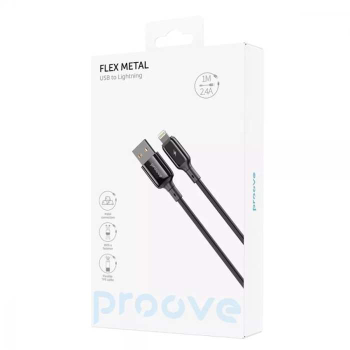 Кабель Proove Flex Metal USB to Lightning 2.4A (1m)