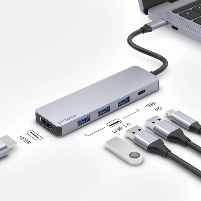 Type-C-Хаб Proove Iron Link 5 in 1 (3*USB3.0 + Type C + HDMI)