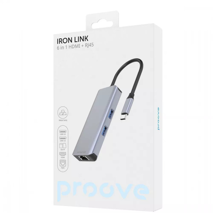 Type-C-Хаб Proove Iron Link 6 in 1 (2*USB3.0 + SD/TF + RJ45 + HDMI)