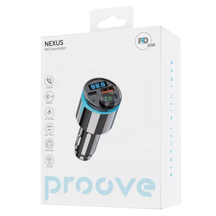 АЗП Proove FM Launcher Nexus 30W (PD+QC3.0) Type-C+USB