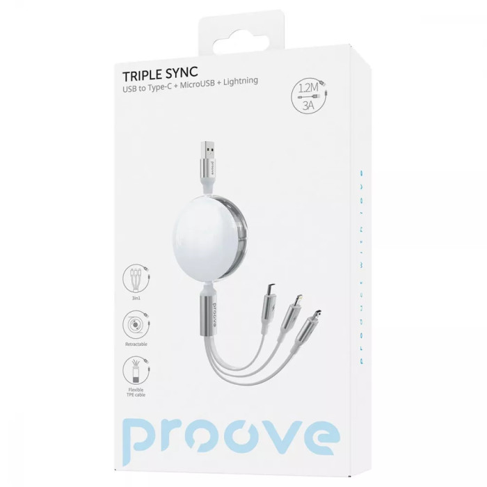 Кабель Proove Triple Sync 3 in 1 Type-C + Micro USB + Lightning (1.2m)