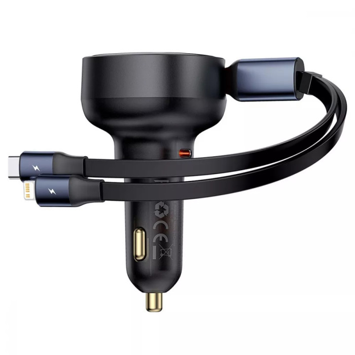 АЗП Baseus Enjoyment Pro Car Charger Type-C + Retractable C & iP Cable 60W