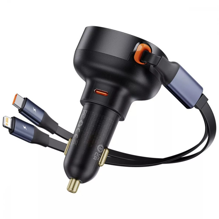 АЗП Baseus Enjoyment Pro Car Charger Type-C + Retractable C & iP Cable 60W