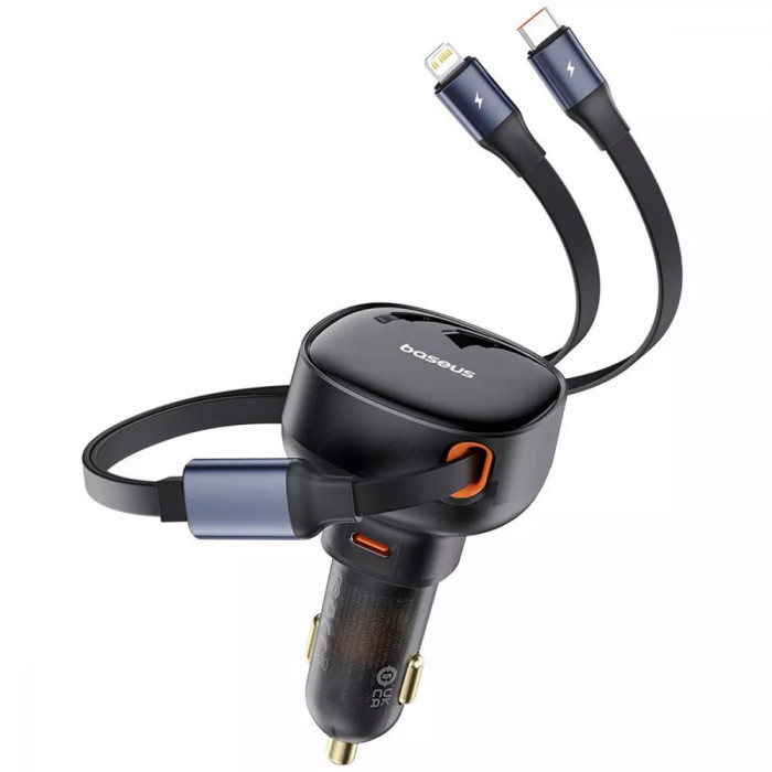 АЗП Baseus Enjoyment Pro Car Charger Type-C + Retractable C & iP Cable 60W