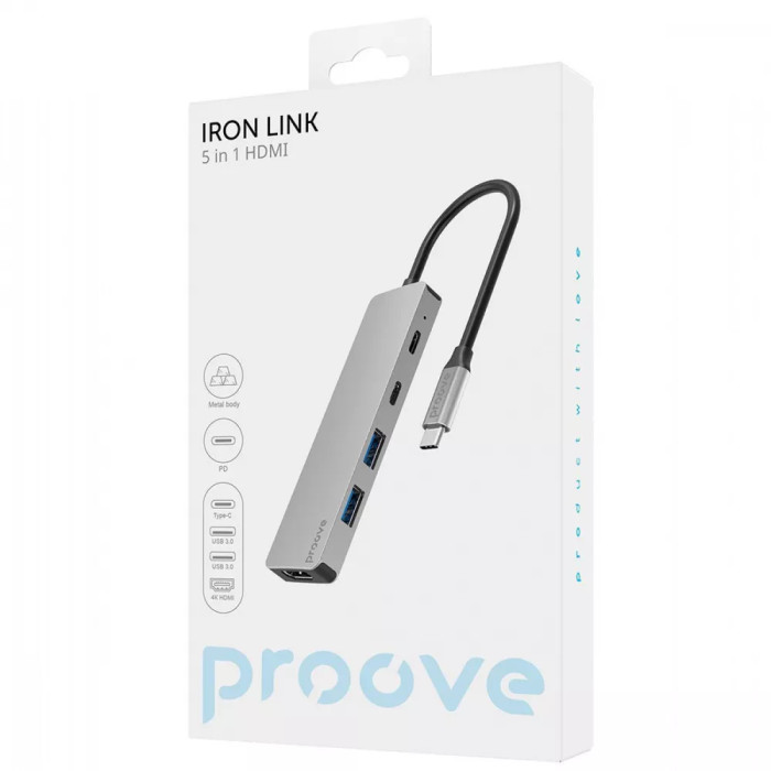 Type-C-Хаб Proove Iron Link 5 in 1 (2*Type-C + 2*USB3.0 + HDMI)