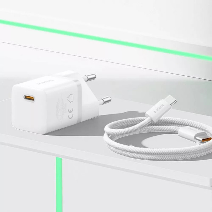 МЗП Baseus GaN5 Mini Fast Charger Type-C 25W (З кабелем Type-C to Type-C 100W 1m)