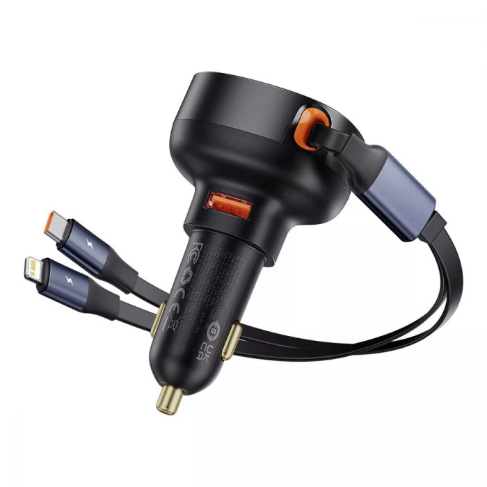 АЗП Baseus Enjoyment Pro Car Charger USB + Retractable C & iP Cable 60W