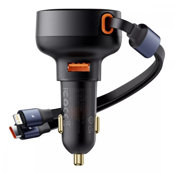 АЗП Baseus Enjoyment Pro Car Charger USB + Retractable C & iP Cable 60W