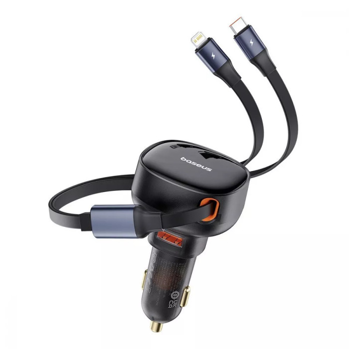 АЗП Baseus Enjoyment Pro Car Charger USB + Retractable C & iP Cable 60W