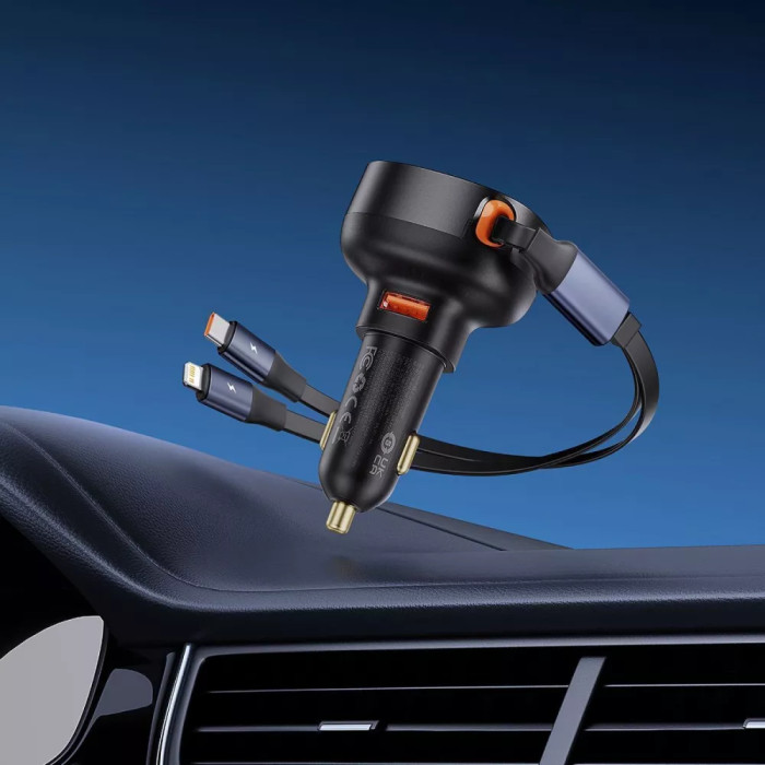 АЗП Baseus Enjoyment Pro Car Charger USB + Retractable C & iP Cable 60W