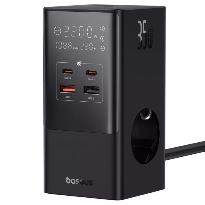 Мережевий фільтр Baseus Power Combo Tower Digital (3*AC+2*USB+2*Type-C 35W 1.5m)