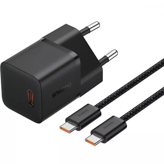 МЗП Baseus GaN5 Mini Fast Charger Type-C 20W (With Clable Type-C to Type-C 100W 1m)
