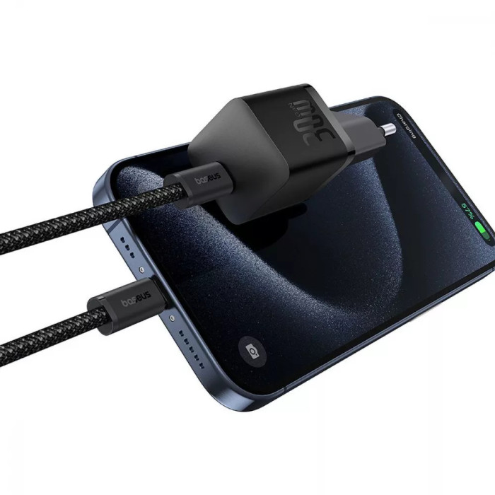 МЗП Baseus GaN5 Mini Fast Charger Type-C 30W (With Cable Type-C to Type-C 100W 1m)