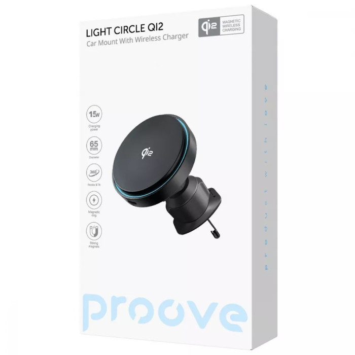 Автомобільний тримач з Бездротовим ЗП Proove Light Circle Qi2 15W