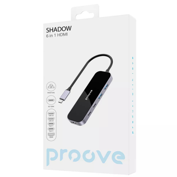 Type-C-Хаб Proove Shadow (2*USB3.0 + Type-C + PD100W + HDMI)