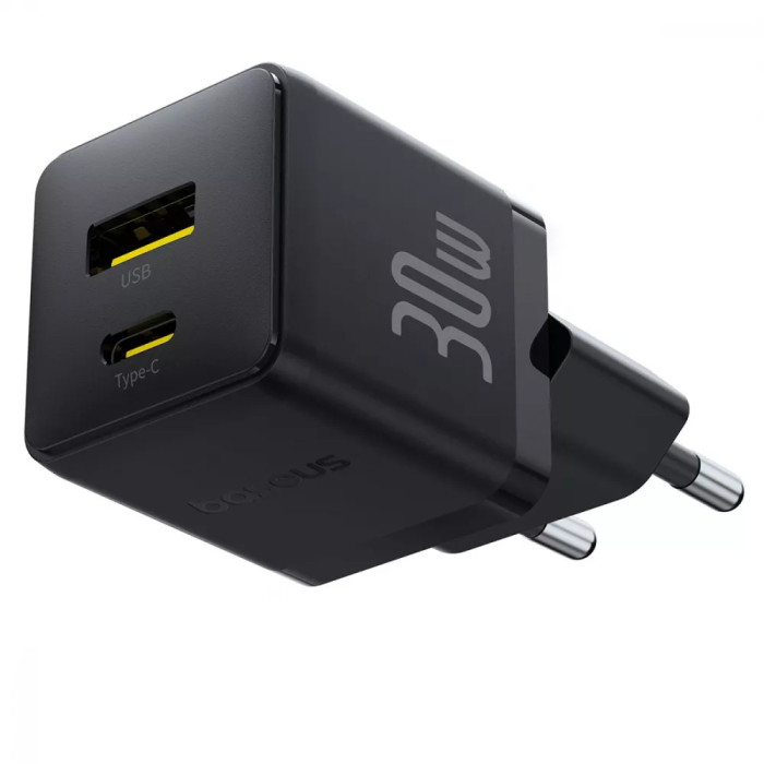 МЗП Baseus Palm Fast Charger Type-C+USB 30W (With Cable Type-C to Type-C 60W 1m)
