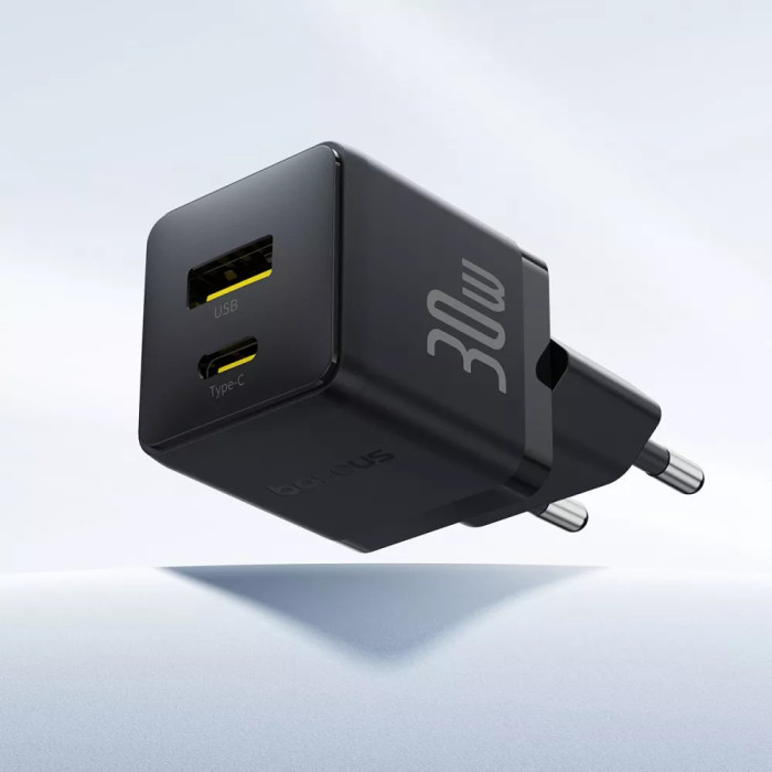 МЗП Baseus Palm Fast Charger Type-C+USB 30W (With Cable Type-C to Type-C 60W 1m)