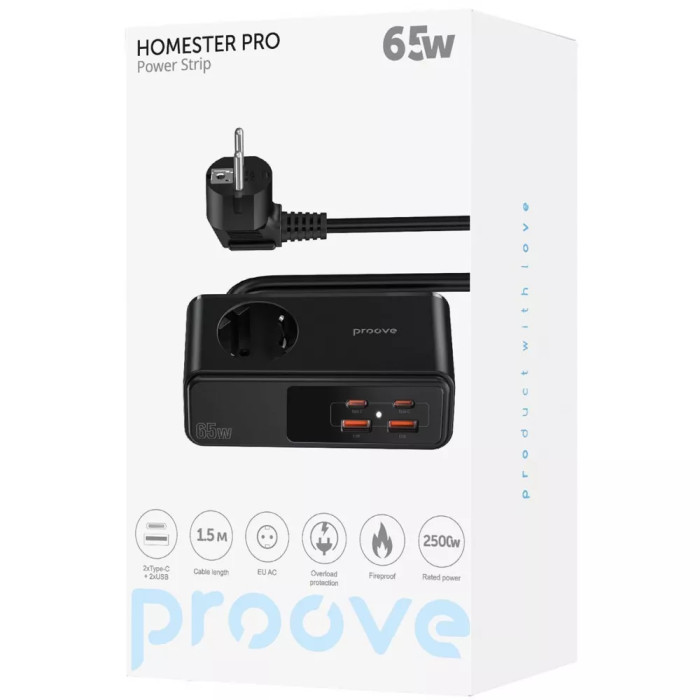 Мережевий фільтр Proove Homester Pro 65W (AC + 2xType-C + 2xUSB) 1.5m