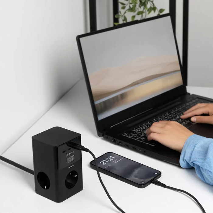 Мережевий фільтр Proove Power Cube 65W (3xAC + 2xType-C + 1xUSB) 1.5m