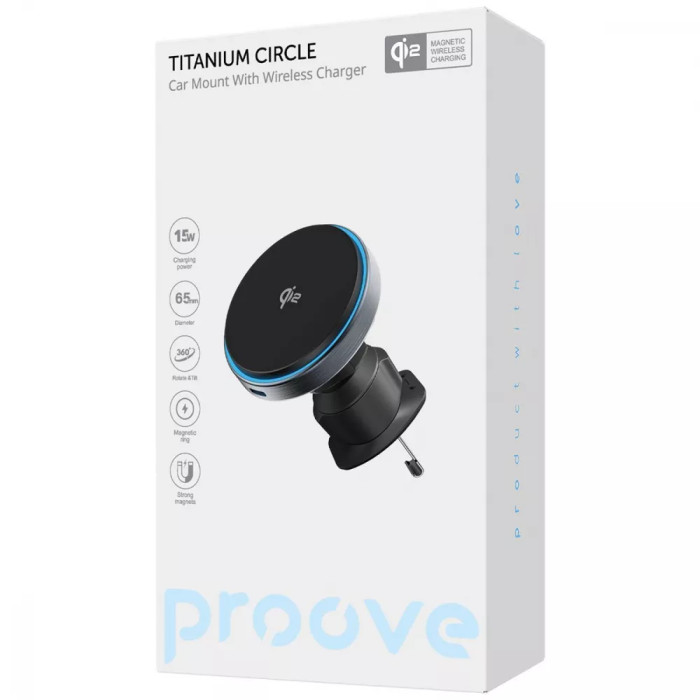 Автомобільний тримач з Бездротовим ЗП Proove Titanium Circle Qi2 15W
