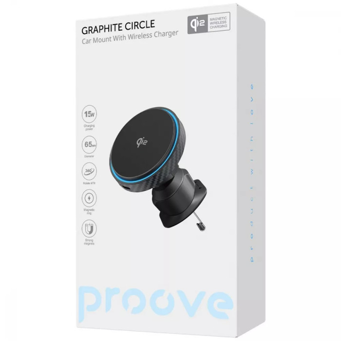 Автомобільний тримач з Бездротовим ЗП Proove Graphite Circle Qi2 15W