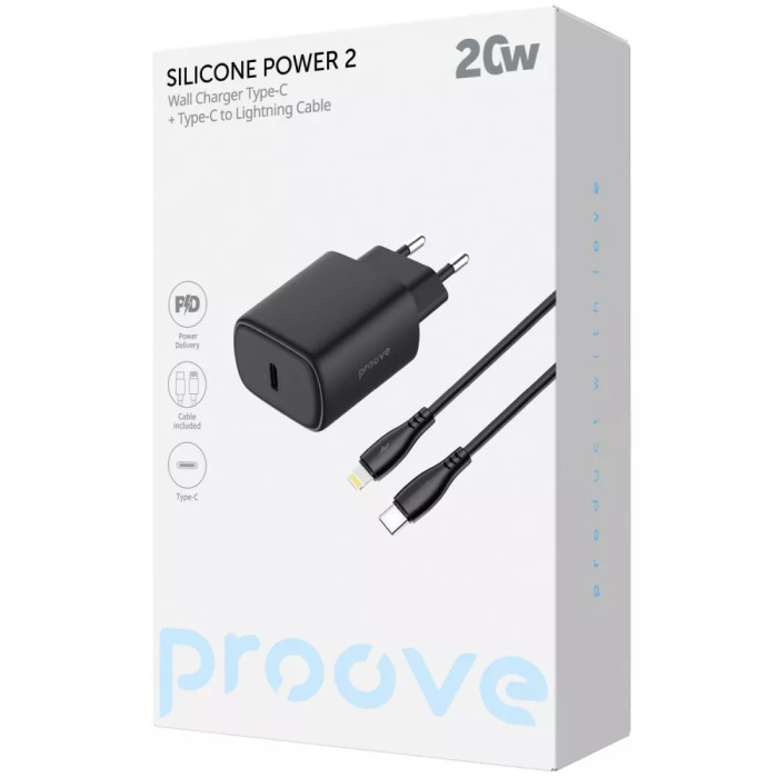 МЗП Proove Silicone Power 2 20W (Type-C) + Cable Type-C to Lightning (1m)