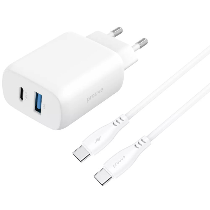 МЗП Proove Silicone Power 2 30W (Type-C + USB) + Cable Type-C to Type-C (1m)