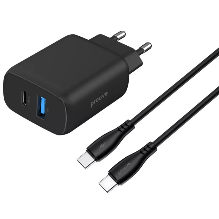 МЗП Proove Silicone Power 2 30W (Type-C + USB) + Cable Type-C to Type-C (1m)