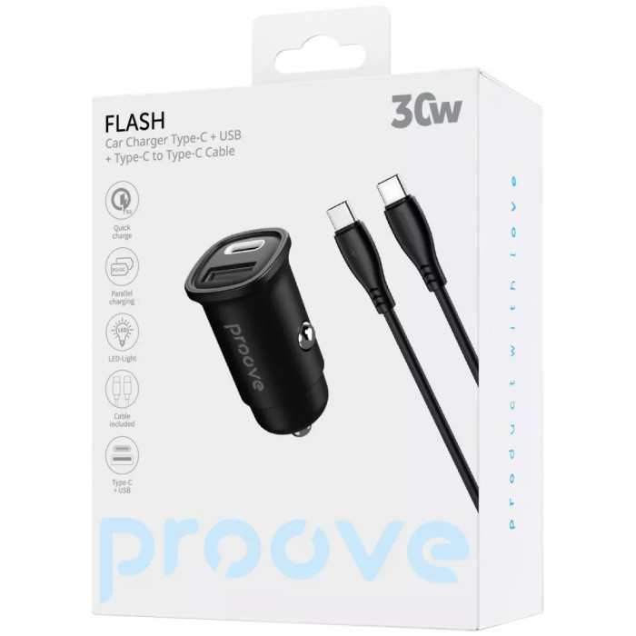 АЗП Proove Flash 30W (Type-C + USB) + Cable Type-C to Type-C
