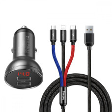 АЗП Baseus Digital Display Dual USB 4.8A Car Charger 24W with Three Primary Colors 3-in-1